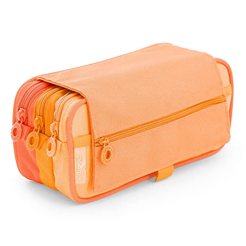 PracticDomus Trousse / Fourre Tout Triple du Spacieuses Sections Intérieures avec Fermeture à Glissière Individuel, Cas Multi Purpose pour Fournitures Scolaires (Blush Orange) Cover
