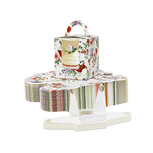 Single Rose Flower Cupcake Boxes Individual Cupcake Containers Rose Flower Cupcake Carriers Holiday Cupcake Gift Boxes for Wedding Birthday Party Picnic Pastry Cupcake Box with Window Handle 50Pcs
