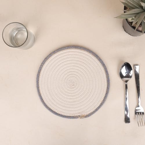 Image of DENOVA Cotton Rope Trivet for Hot Pots and Pans, Heat Resistant Table Protector, Round Handcrafted Pot Mat, Set of 3 Cream and Multicolor Edges