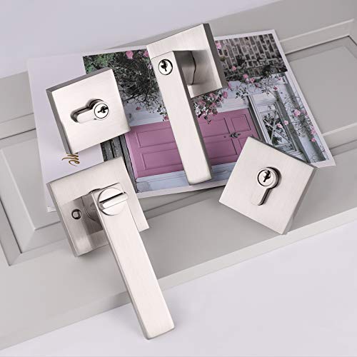 Gobekor 1 Keyed Alike Front Door Lever Lockset With Double Cylinder Deadbolt With Same Key, Satin Nickel Finished,Square Rosette #TOP3
