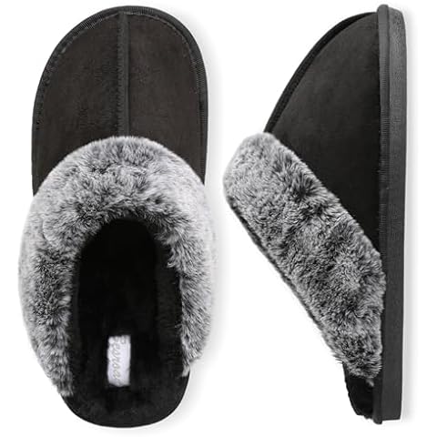 Besroad Mens Furry Cozy Warm Fur House Slippers Fluffy Slides Fuzzy Sandals Memory Foam Shoes for Men Scuff Bedroom Slippers Black 10-10.5 Cover