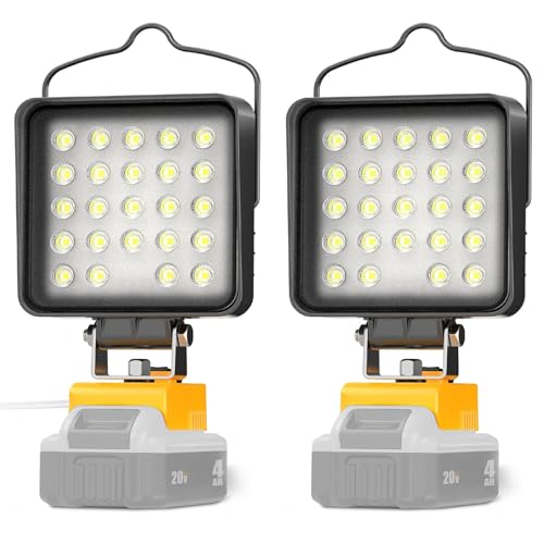 Image of 2 Pcs Cordless LED Work Light for Dewalt 20v Max Battery, 112W 11200LM Battery Light for Dewalt 20v Tools, Portable Outdoors Flood Lighting with USB & Type-C Charging Port, Low Voltage Protection