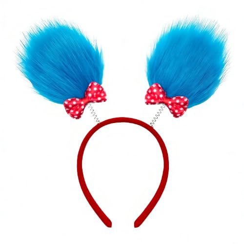 JOYCREDIBLE Blue Furry Headband Red Polka Dots Bows Funny Novelty Costume Accessories Party Favors Women Men