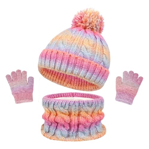 SK Studio Kids Winter Hat Gloves Scarf Set, Girls Toddler Winter Beanie Hat with Pom Knit Neck Warmer Gloves Fleece Lined Set