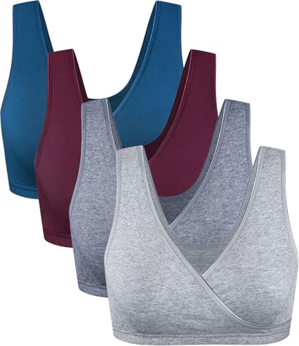 Image of CAKYE 4 Pack Nursing Bras for Breastfeeding Maternity Cotton Sleep Bralette