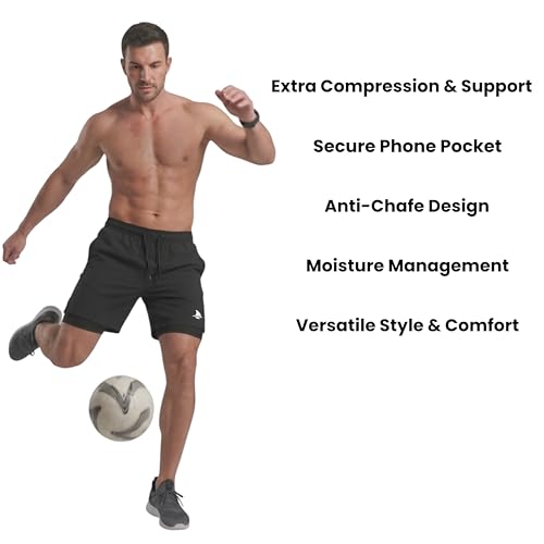 Image of BOLDSHARK Men's 2 in 1 Active Dual Shorts with Inner Tights Layer | Double Layer Short for Running, Gym & Sports