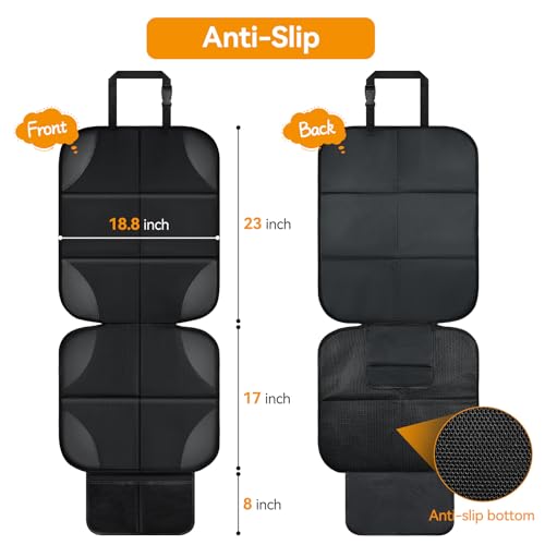 Musclez Baby Car Seat Protector for Child Car Seat, Baby Car Seat Cover Waterproof 600D Fabric Padding Non-Slip Backing 2 Mesh Pockets, Carseat Protector for Travel Vehicles Baby Pets (Black-2pcs) - Thumbnail 4
