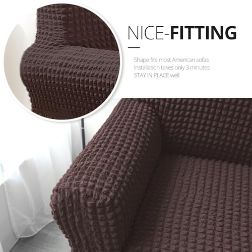 NICEEC Sofa Slipcover Brown Sofa Cover 1 Piece Easy Fitted Sofa Couch Cover Universal High Stretch Durable Furniture Protector with Skirt Country Style (3 Seater Chocolate Brown) - Image 4