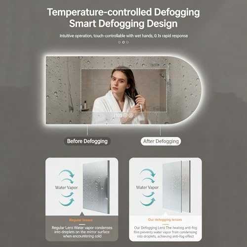 Miroir salle de bain LED tactile étanche IP44 avec heure - 6