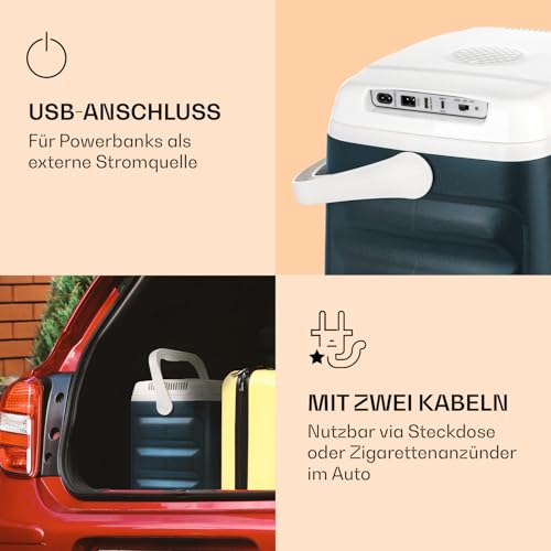 Foto von Klarstein BeerBelly 29 Elektrische Kühlbox - 29 L, 3 Anschlüsse: 230V, 12V, für Zigarettenanzünder & USB-Anschluss, Tragbar, Kühl- und Warmhaltefunktion, Auto, LKW, Camping, Steckdose, blau