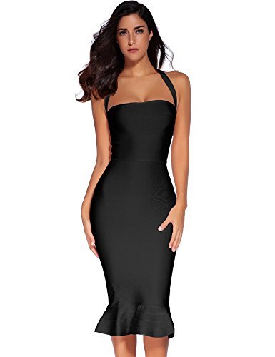 Image of meilun Womens Halter Fishtail Bandage Party Dress Elegant Wedding Guest Dress