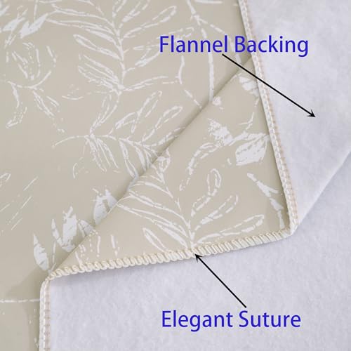 Image of Heavy Duty Vinyl Tablecloth with Flannel Backing Waterproof Oil-Proof Plastic Table Cloth Stain-Resistant Wipeable Rectangle or Square Table Cover for Indoor and Outdoor (Beige Leaf,60x102 Inch)