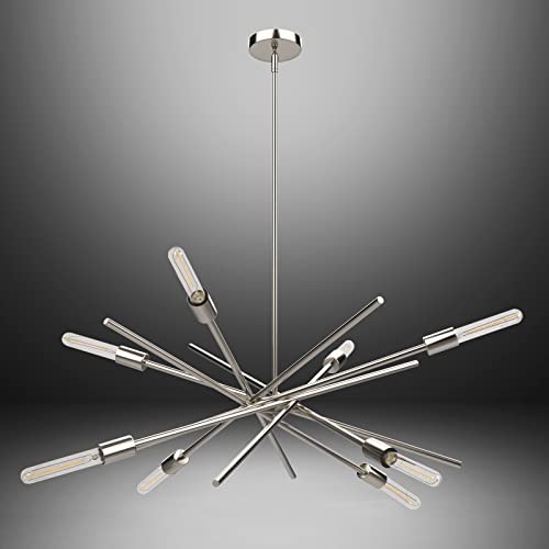 Modern Brushed Nickel Sputnik Chandelier, 8-Light Mid-Century Vintage Adjustable Silver Pendant Light Fixture Industrial Metal Chrome Ceiling Light For Kitchen Island Dining Living Room Hallway #TOP7