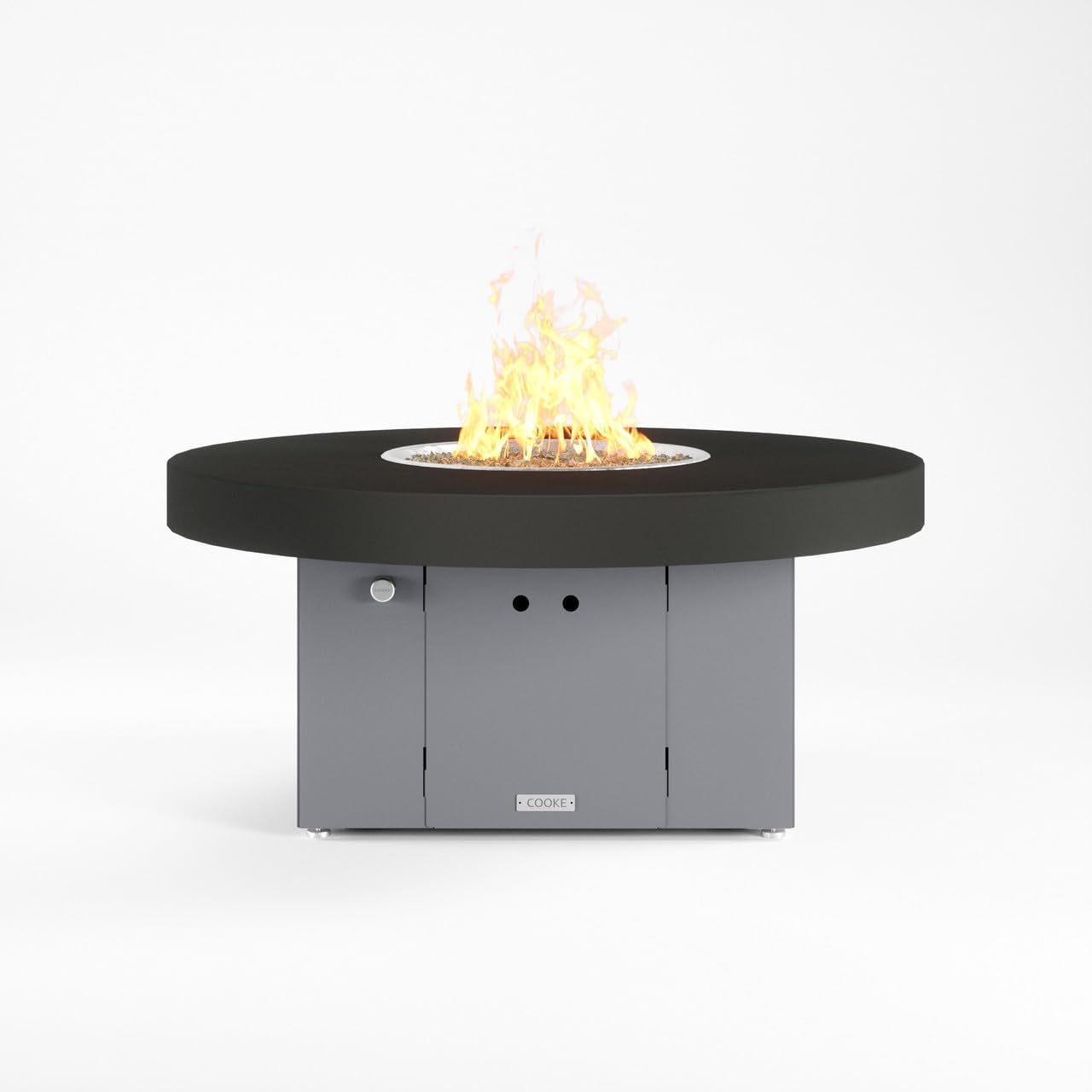 COOKE Santa Barbara 48" Round Fire Pit Table – 21" Tall, Aluminum Top, Grey Base, 60K BTU Gas, Propane/Natural Gas Compatible, with Windscreen (Beige Powder Coated Aluminum, Natural Gas)