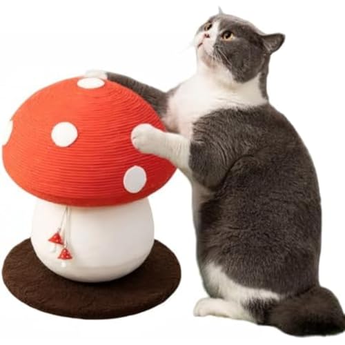 Holowa キャットタワー爪研ぎ棒キノコ状のしびれ製小型猫用爪研ぎ器は丈夫で耐久性がある (赤い傘キノコ-麻縄)