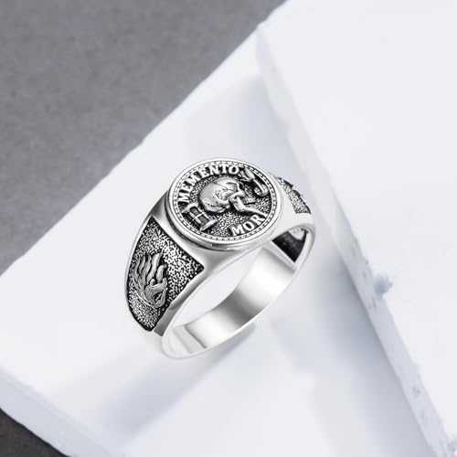 PELOVNY Memento Mori Signet Rings 925 Sterling Silver Gothic Skull Ring Stoic Momento Mori Jewelry Gifts for Men Women3