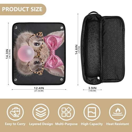 Organizador de herramientas para cabello 2 en 1 con tapete para plancha resistente al calor, bolso portátil para viaje con compartimento abierto para planchas, rizadores y peinados, diseño con cara de conejo, edición especial de Pascua miniatura 4