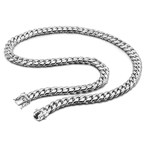 Italy Design Solid 925 Sterling Silver Miami Cuban Link Chain Men's Necklace - Box Lock Cuban Link 10 MM 22-24-26 inches Jewelry Gift