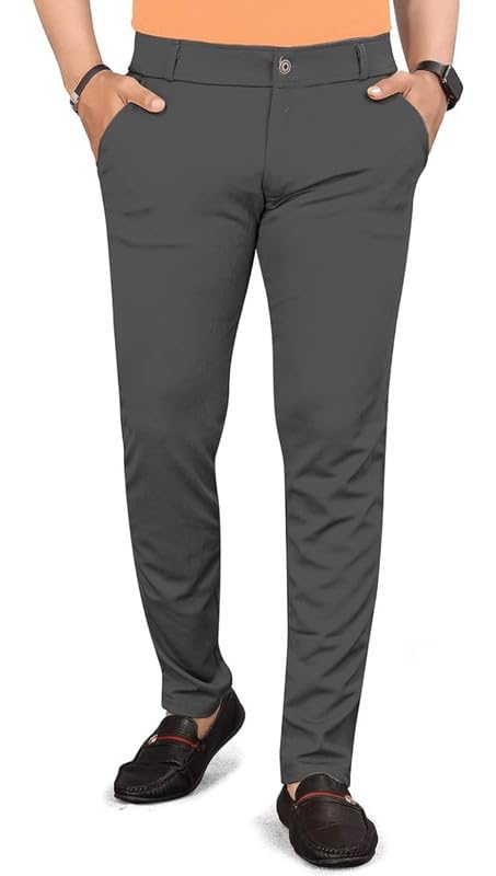 Image of VIJETA Garments for Men Lycra Blend Formal Trousers ? Smart Fit Office Wear Pants with Elastic Waistband & Zip Fly