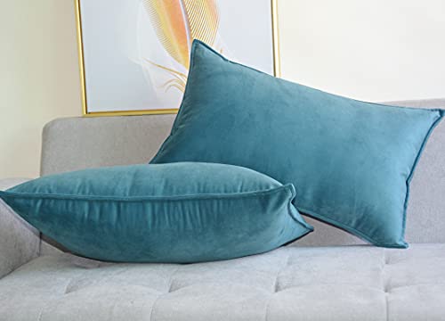 Lutanky Gray- Blue Cushion Covers 12x20 Inch Velvet Decorative Rectangle Throw Pillow Cover (Pack of 2) Soft Oblong Piped Pillowcases for Sofa Bedroom with Invisible Zipper 30 x 50 cm - Image 2