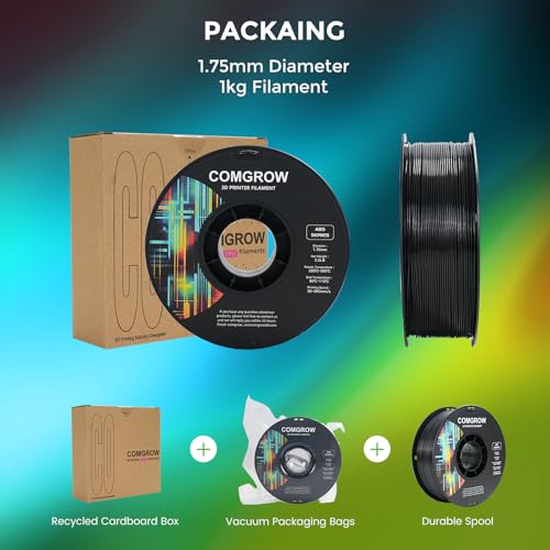 Image of Comgrow ABS 3D Printer Filament, 1.75mm, Heat Resistant, 1kg, Black, 1.75mm Diameter, 1lb Weight, Acrylonitrile Butadiene Styrene Material, Strong and Durable, Dimensional Accuracy + /- 0.02mm