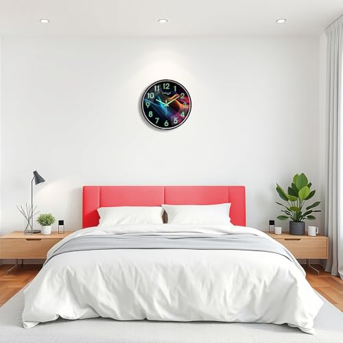 Image of RANDOM Modern 12.75 INCH Wall Clock with 3D Radium Numbers, Silent Non-Ticking, Premium Black Frame, Ultra Clear Glass for Living Room, Home Office