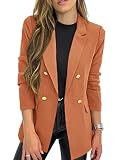 Hdieso Women's Solid Color Casual Long Sleeve Lapel Button Blazer Jacket Orange