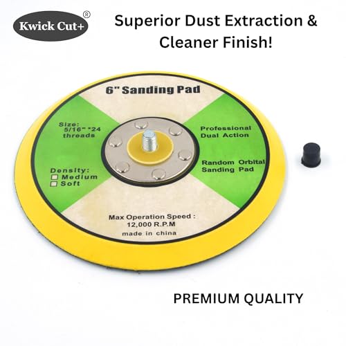 Image of Kwick Cut+ 6 Inch (150mm) Velcro Sanding Pad 8mm Male Thread | Hook & Loop Backing Plate for Dual Action & Random Orbital Polisher | 12,000 RPM | Backup Pad for Sanding, Buffing & Polishing