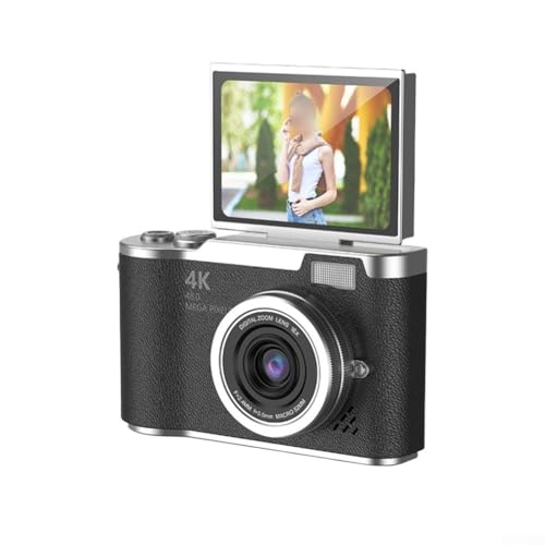 Cámara digital 4K con 48MP, pantalla abatible de 180°, zoom 8X para vlogging CCD HD fotografía infantil portátil estilo retro escolar (blanco)