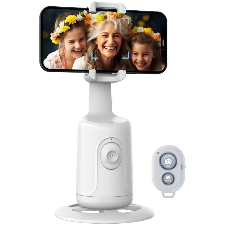 MQOUNY Auto Face Tracking Phone Holder, 360° Rotation Face Body Phone Tripod Smart Shooting Camera Mount with Rechargeable Remote and Light for Live Vlog Streaming Video, Rechargeable: Auto Tracking Phone Holder,360° Rotation Phones Camera Mount Smart Shooting Phone Tracking Holder with Remote Selfie Stick for iPhone Android Stabilizer Shooting Live,No App,Rechargeable (White)