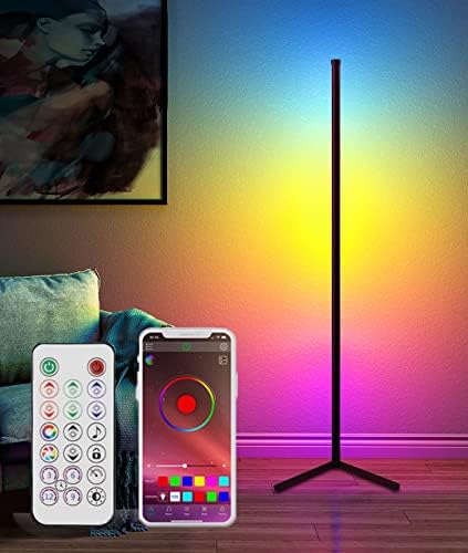 LED Corner Floor Lamp, 46'' Tall Smart RGB Colour Changing Mood Light for Living Room and Bedroom, Dimmable Standing Lamp with APP/Remote Control/Music Sync