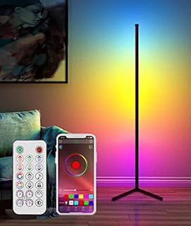 LED Corner Floor Lamp, 46'' Tall Smart RGB Colour Changing Mood Light for Living Room and Bedroom, Dimmable Standing Lamp with APP/Remote Control/Music Sync