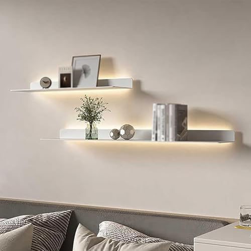 Wall Mounted Floating Shelves with LED Lights - Illuminated Display Shelf for Wall Decor, 31.5in White Bookshelf with Built-in Lighting Transformer, Stylish Home Organization Solution