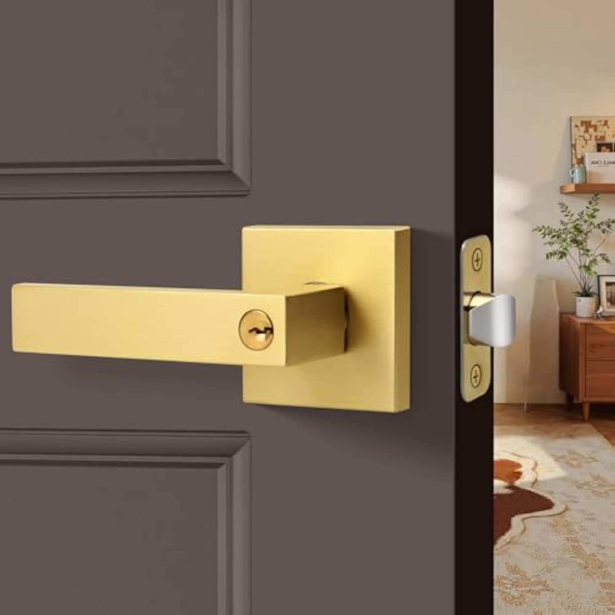 Heavy Duty Keyed Entry Door Lever with Keys, Square Design