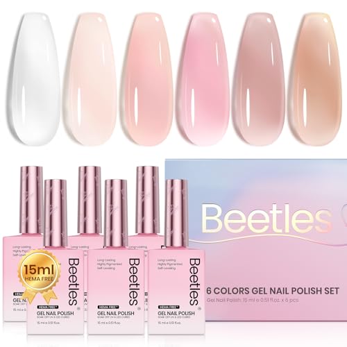 Image of Beetles Jelly Gel Nail Polish Set - 6 Colors 15ML Full Size Full Size HEMA-Free Nude Pink Brown Milky White Sheer Gel Polish Kit Translucent Effect Soak Off UV Colorful Bottle Gel Gift for Women