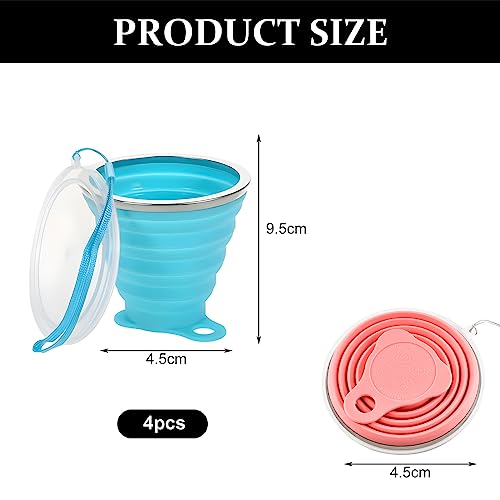 Aicharynic 4 Stück Faltbecher, Faltbarer Becher Faltbare Silikon-Becher mit Kunststoff-Deckel Wiederverwendbar Tragbares Becherset Trinkbecher Faltbecher Silikonbecher für Picknick Camping Reisen – Bild 3