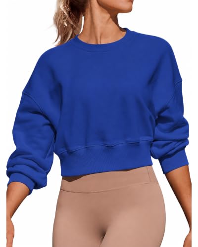 JOYWAYCO Women's Fleece Cropped Sweatshirt Drop Shoulder Loose Fit Crewneck