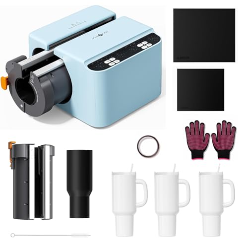 HTVRONT 2 in 1 A200 Pro Kit - Auto Tumbler Heat Press with Attachment, for 15-40oz Tumblers, Blue （with 3 Sublimation Tumbler Blanks