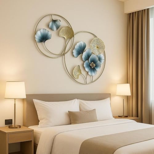 Image of Iron Large Handcrafted Multicolor Round Metal Leaf Abstract Wall Art Decorative Wall Frame Sculpture for Living Room Bedroom Drawing Room Home Decor