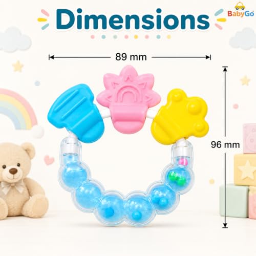 Image of BabyGo Baby Rattle Teether Toy | BPA-Free Silicone Chew Soother, Safe & Gentle on Gums | Soft Natural Gum Relief Toy for Infants | Early Learning Teether Hand Grip (Pack of 1, Multicolor)
