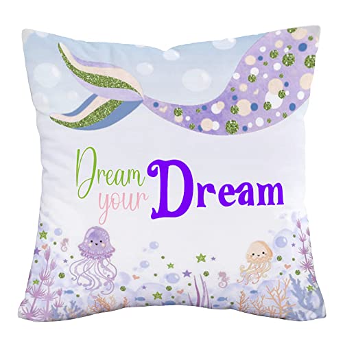 Doitely 4Pcs Beautiful Mermaid Tail Throw Pillow Cover Ocean Park Theme Decoration Super Soft Home Decorative Throw Pillow Case With Words Cushion Cover For Sofa Couch, 18" X 18" (Mt) #TOP1