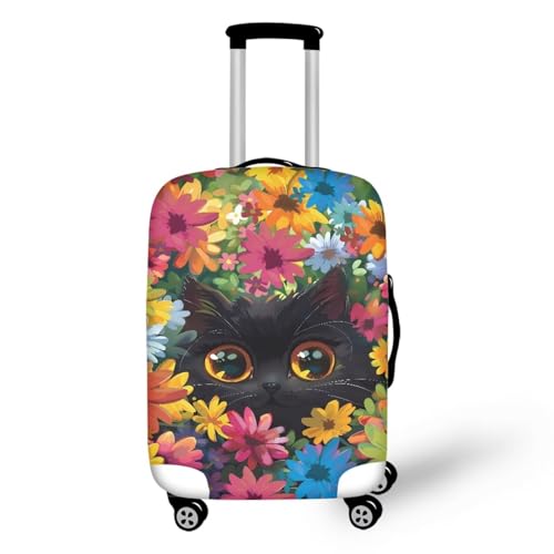 Floral Cat Luggage Cover Suitcase Protector, Travel Suitcase Cover for 29-32 inch Luggage with Concealed Zipper Washable Elastic Cloth Dustproof Anti-Scratch Covers