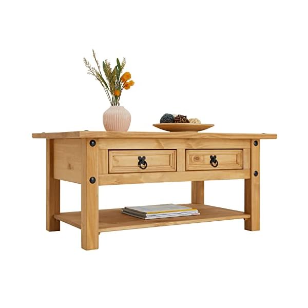 IDIMEX Table Basse de Salon Salsa rectangulaire en Bois Style Mexicain avec 2 tiroirs, en pin Massif Finition teintée/cirée
