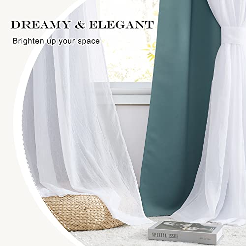 Image of PONY DANCE Nursery Curtains Pink, 52 x 84 inches, Slateblue, 2 Panels | Curtains for Bedroom Decor Aesthetic Cute Double Layer with Sheer Overlay Windows Covering