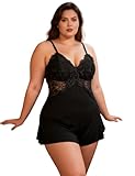 ohmydear Dessous Damen Sexy Unterwäsche Weihnachten Spitze Babydoll Dessous mit BH-Polster V Ausschnitt Nachthemd Modal Nachtwäsche Frauen Weihnachtskleid Schwarz
