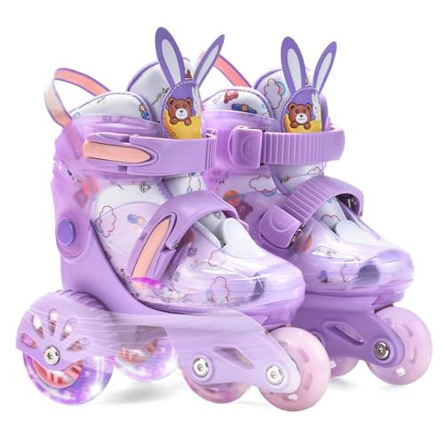 ERNAN Patines 4 Ruedas, 4 tamaños Ajustables con Ruedas Que Brillan en la Oscuridad, Patines de Ruedas para niños,Patines Niña Niño Principiante Regalo (Purple, S)
