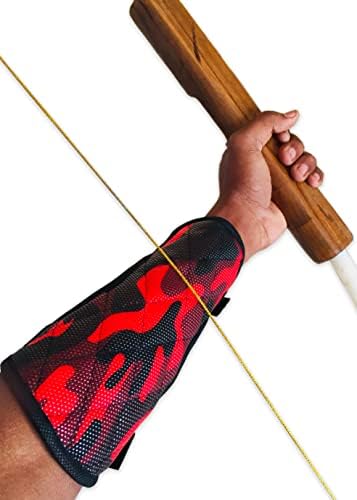 SQL Archery Arm Guard For Men Women & Kids, Artificial Leather, 3 Layer Safety with Hook & Loop Fasteners & Adjustable Clips, Perfect Hold, Arm Guard Forearm Protector, Bracer – (Red)