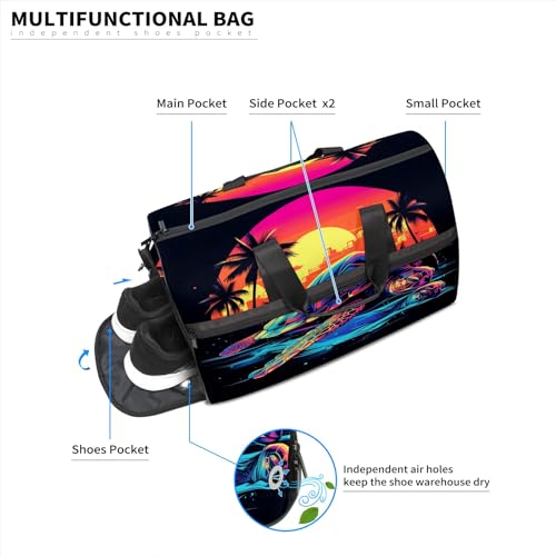 Gym Bag for Women, Carry on Weekender Overnight Bag, Travel Duffel Bags, Personal Item Travel Bag Tote Bag Workout Dance Bag, Illustration Turtle - 74