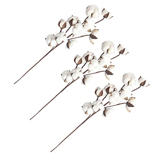 WINOMO 3 Peças de Algodão Flor Pick Simulação 10 Cabeças Secas Ramos de Algodão Quinta Enchimentos D