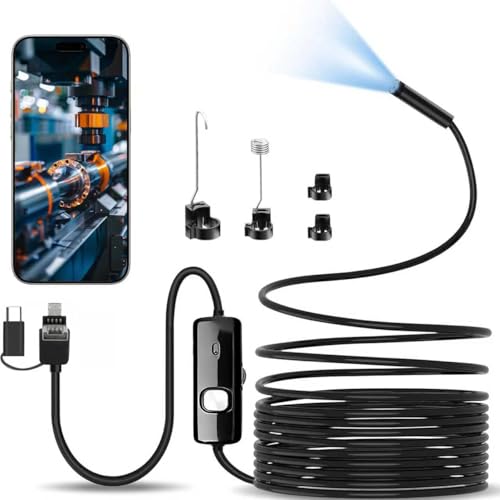 3 en 1 USB Camera Endoscopique, Ip67 Camera Inspection Canalisation à étanche IPS 1080p HD-8mm-16,5 Ft/5 M-Câble Flexible, Compatible avec Les Téléphones,Tablettes et Ordinateurs Portables Andro